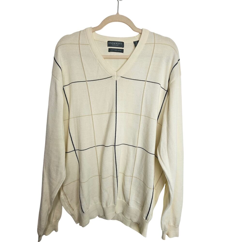 Lyle & Scott Scotland Windowpane Pullover Sweater Sz XL Classic Preppy Academia